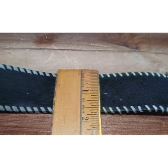 VTG Western Style Belt Black Felted White Stitched Womens Steel Buckle 32" Waist - Picture 6 of 6